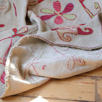 Back of a Large Uzbek Suzani embroidered textile silk on cotton floral lattice design