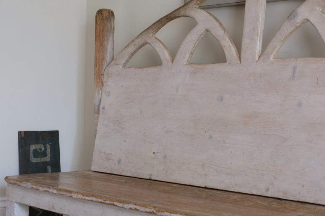 19th Century Gothic Painted Pine Hall Bench with Fretwork Detail