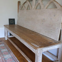 19th Century Gothic Painted Pine Hall Bench with Fretwork Detail