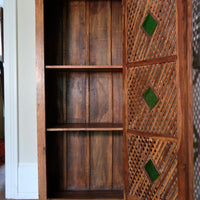 Vintage Linen Cupboard With Lattice Door With Stained Glass