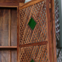 Vintage Linen Cupboard With Lattice Door With Stained Glass