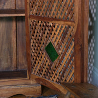 Vintage Linen Cupboard With Lattice Door With Stained Glass