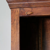 Top latch - Vintage Teak Linen Cupboard with Lattice Door & Green Stained Glass