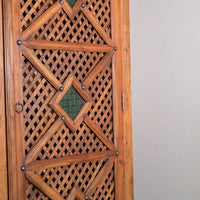 Vintage Linen Cupboard With Lattice Door With Stained Glass