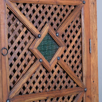 Vintage Linen Cupboard With Lattice Door With Stained Glass