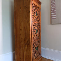 Vintage Linen Cupboard With Lattice Door With Stained Glass