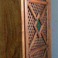 Vintage Linen Cupboard With Lattice Door With Stained Glass
