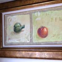 close up - Abstract Triptych Oil On Canvas Fruit Painting by F Ferron – 20th Century Still Life Art