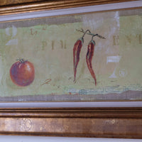 close up - Abstract Triptych Oil On Canvas Fruit Painting by F Ferron – 20th Century Still Life Art