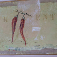 close up - Abstract Triptych Oil On Canvas Fruit Painting by F Ferron – 20th Century Still Life Art