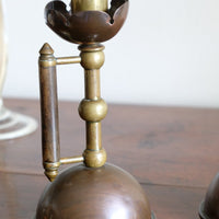 unpolished antique copper brass candlestick matching pair