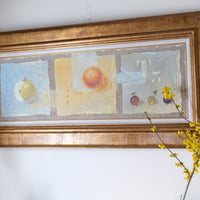 Triptych Oil on Canvas Fruit Painting by Frederique Ferron – Abstract Still Life Art