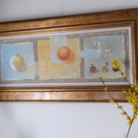 Triptych Oil on Canvas Fruit Painting by Frederique Ferron – Abstract Still Life Art