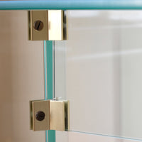 close up of precision-engineered angled joints - Modern glass hall table with sculptural metal V-shaped base in Leon Rosen style