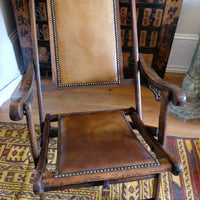 Victorian brass studded leather folding campaign chair reclining armchair circa 1875
