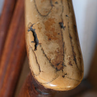 Close up of the arm details - Antique English Windsor armchair in elm with uneven seat and ash stick back