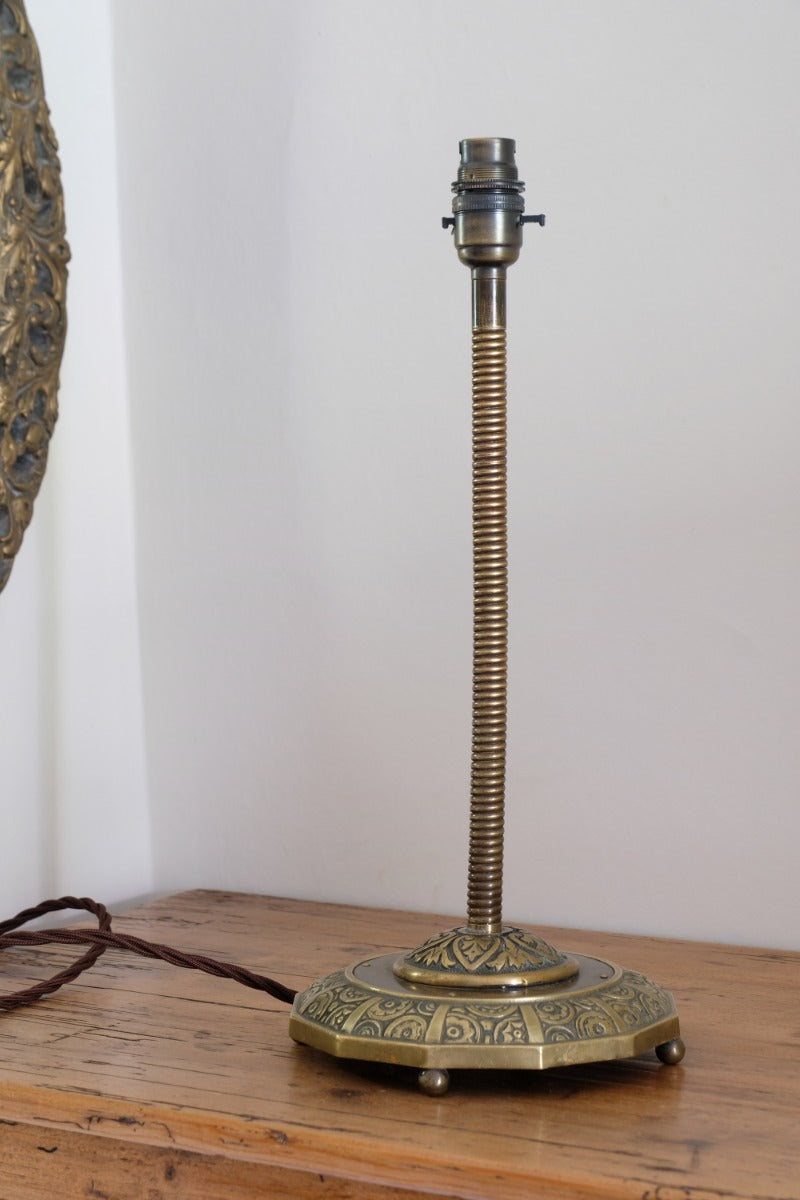 Arts & Crafts Brass Table Lamp with Flexible Stem, Hendecagon Base, c. 1900–1920