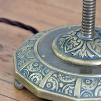 Arts & Crafts Brass Table Lamp with Flexible Stem, Hendecagon Base, c. 1900–1920