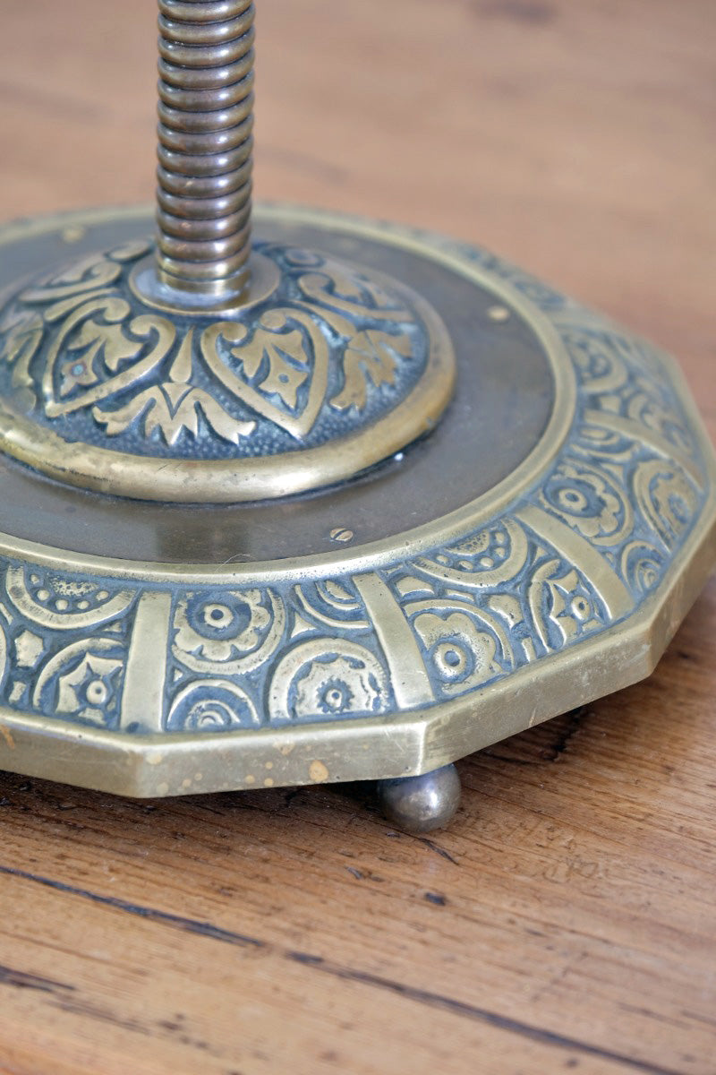 Arts & Crafts Brass Table Lamp with Flexible Stem, Hendecagon Base, c. 1900–1920