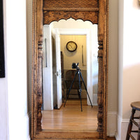 large antique Indian carved hardwood mirror with Indo-Islamic Moorish arch detail