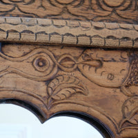 large antique Indian carved hardwood mirror with Indo-Islamic Moorish arch detail