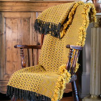 Vintage Saffron & Black Patterned Woollen Blanket Circa 1950s