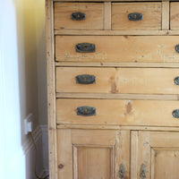 Victorian pine chest of drawers with cupboard base English antique