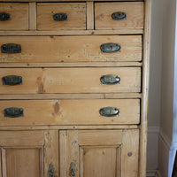 Victorian pine chest of drawers with cupboard base English antique