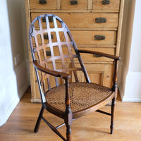 Rare Edwardian bentwood lattice back armchair attributed to Jas Shoolbred with pierced Arts & Crafts design