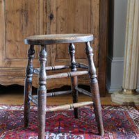 Victorian Elm Oval Top Stool On Four Turned Legs