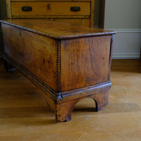 side view of an Early 19th Century English Elm Six Plank Coffer Chest With Internal Till