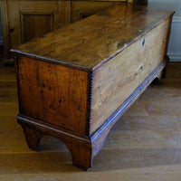 view looking down on an Early 19th Century English Elm Six Plank Coffer Chest With Internal Till