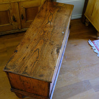 top of the Early 19th Century English Elm Six Plank Coffer Chest With Internal Till
