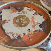 Individual hand‑painted relief landscape scene on Chinoiserie table top