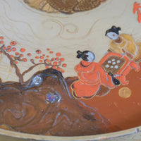 Individual hand‑painted relief landscape scene on Chinoiserie table top