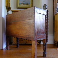 Two plank back on an Antique Kutch Damchiya dowry chest with mirror inlay and carved hardwood fretwork, Gujarat c.1900–1930