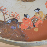 Individual hand‑painted relief landscape scene on Chinoiserie table top
