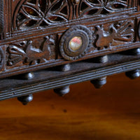Antique Kutch Damchiya dowry chest with mirror inlay and carved hardwood fretwork, Gujarat c.1900–1930