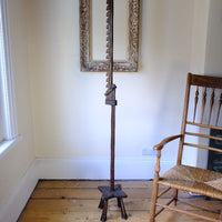 Fully extended Rare Arts & Crafts Carved Oak Ratchet Adjustable Candle Stand
