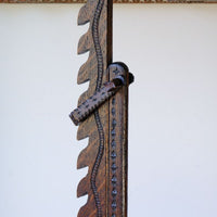 Serpentine carving of a snake on a Rare Arts & Crafts Carved Oak Ratchet Adjustable Candle Stand