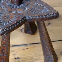 Rare Arts & Crafts Carved Oak Ratchet Adjustable Candle Stand