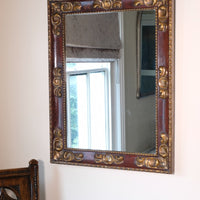Edwardian antique painted wall mirror with claret lacquer and giltwood frame, circa 1910