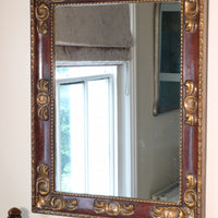 Edwardian antique painted wall mirror with claret lacquer and giltwood frame, circa 1910