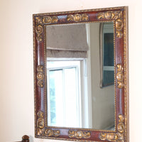 Edwardian antique painted wall mirror with claret lacquer and giltwood frame, circa 1910