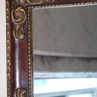 Edwardian antique painted wall mirror with claret lacquer and giltwood frame, circa 1910