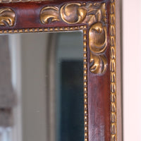 Edwardian antique painted wall mirror with claret lacquer and giltwood frame, circa 1910