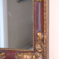 Edwardian antique painted wall mirror with claret lacquer and giltwood frame, circa 1910