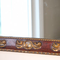 Edwardian antique painted wall mirror with claret lacquer and giltwood frame, circa 1910