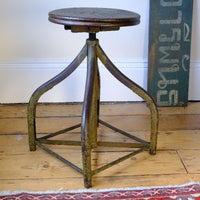 Industrial Swivel Stool Circa 1950 | Vintage Elm & Steel Workshop Stool