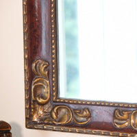 Edwardian antique painted wall mirror with claret lacquer and giltwood frame, circa 1910